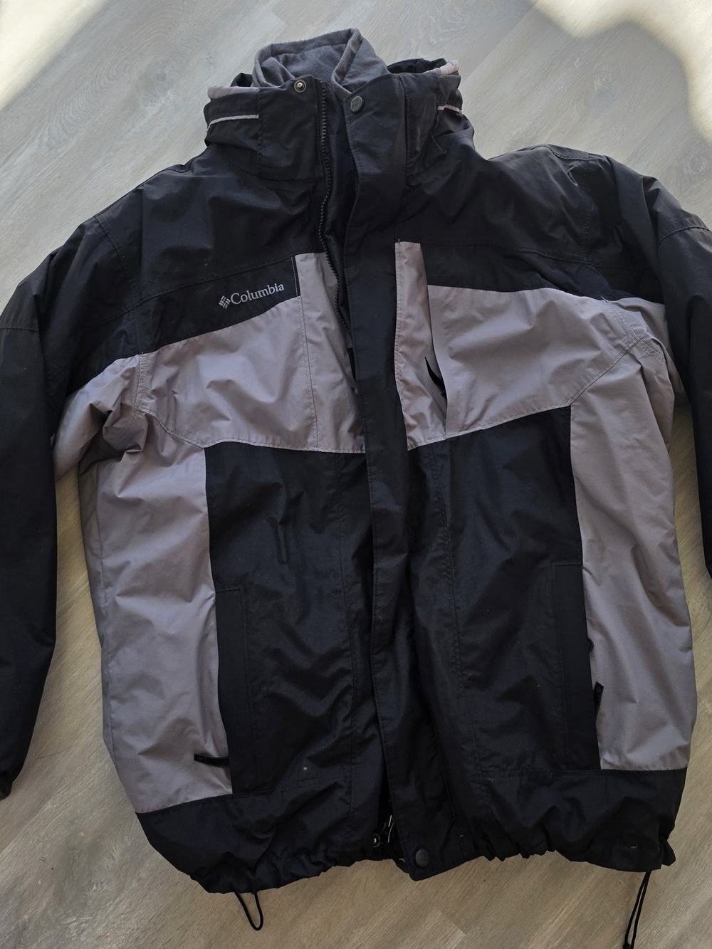Vintage Columbia Omnitech 3-in-1 Interchange Black & Gray Mens Jacket Size Large